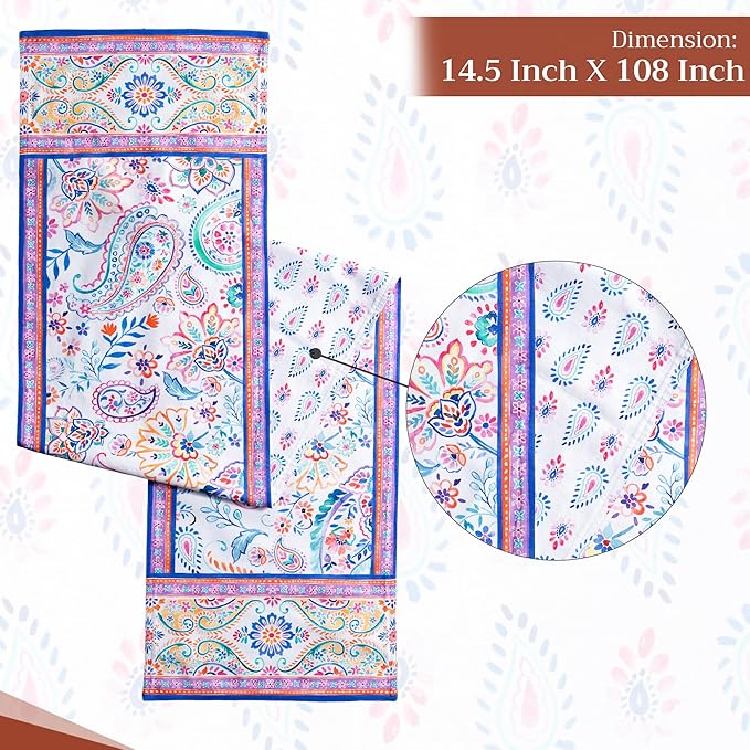 Maison d' Hermine Table Runner 100% Cotton Double Layer Table Runners 108 inches Long Decorative for Home Kitchen Dining Party Wedding Bridal Shower Spring Summer (Indian Floral, 14.50" x 108")