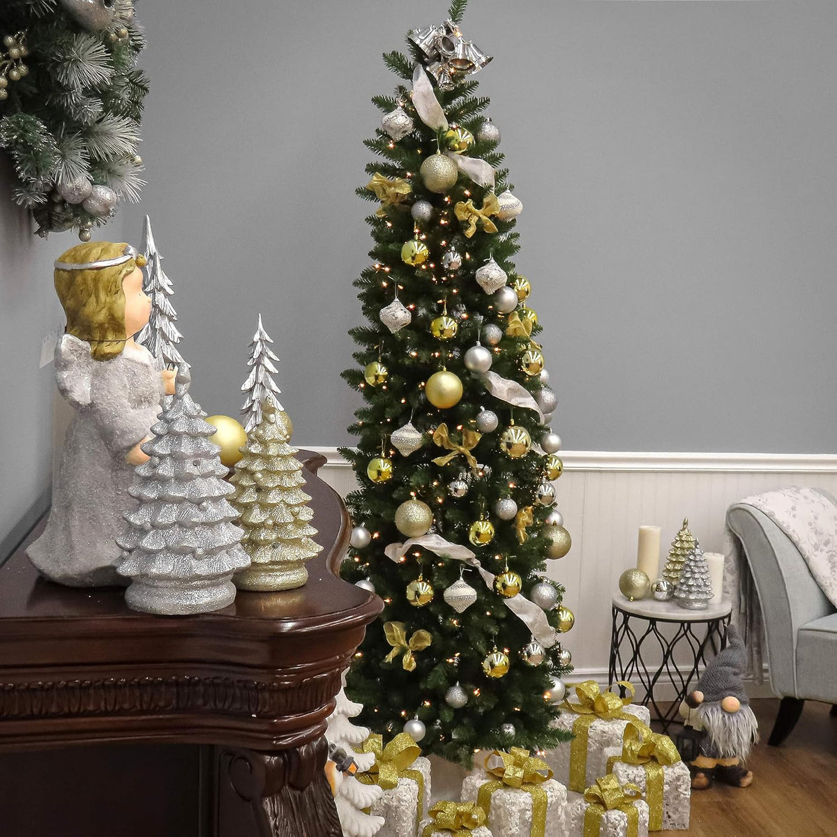 national tree company 7.5ft unlit kingswood fir slim, front angle view