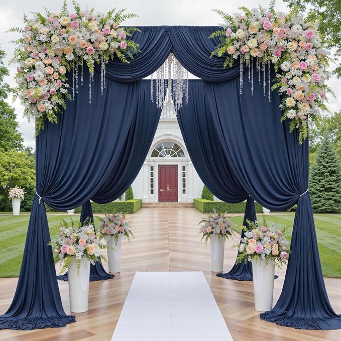 10ftx12ft Wrinkle Free Navy Blue Backdrop Curtain, 2 Panels 12FT Height Navy Blue Wedding Backdrop Drapes, Silky Polyester Back Drop Cloth for Birthday Photography Background Party Backdrop Draping