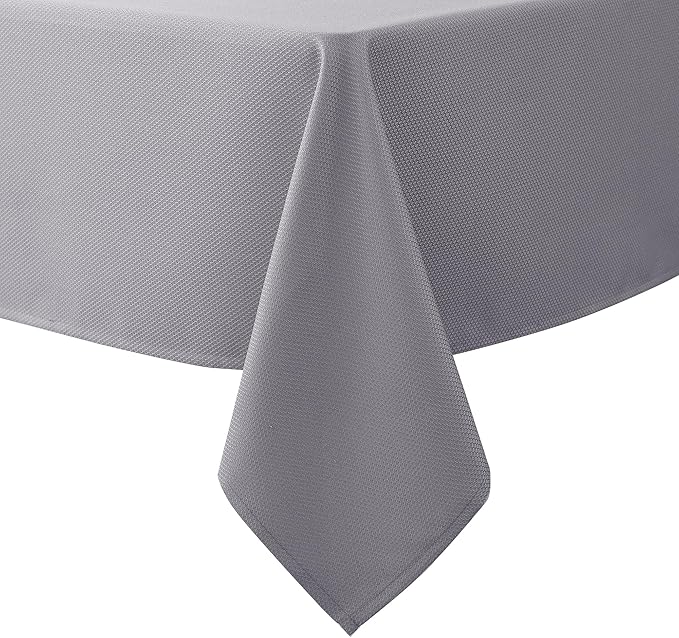Biscaynebay Textured Fabric Tablecloths 70x108 Inches Rectangular, Silver Grey Water Resistant Spill Proof Tablecloths for Dining, Kitchen, Wedding and Parties, Machine Washable