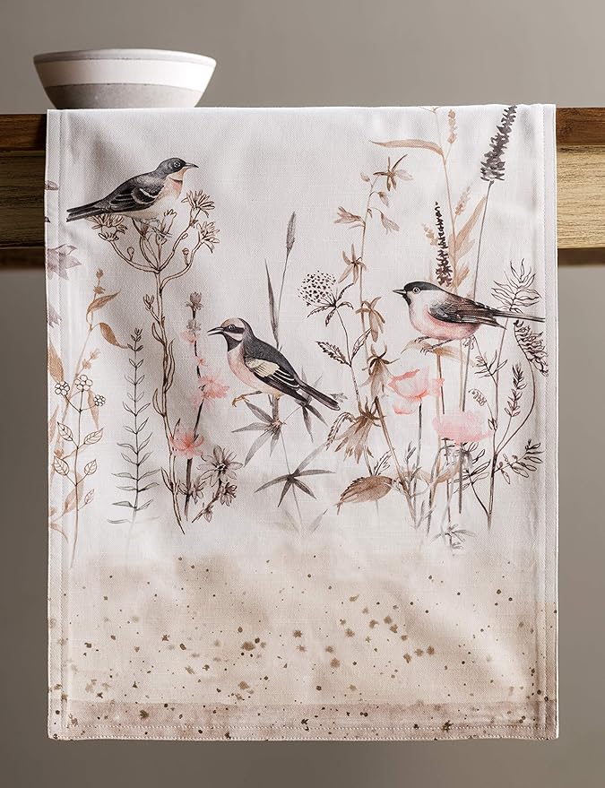 Maison d' Hermine Table runner 100% Cotton Double Layer Table Runners 72 inches long Decorative for Home Kitchen Dining Party Wedding Bridal Shower Spring Summer (Meadow Florals - Brown, 14.50" x 72")