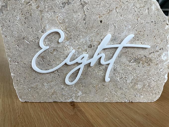 Cursive Wedding Table Number SET, DIY thin modern Black or White acrylic cutouts with silicone glue included. Words only, no backing (One - Twenty, Gloss White)