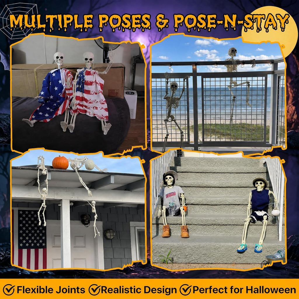 40" pose-n-stay halloween skeletons, life-size full body realistic showing dimensions