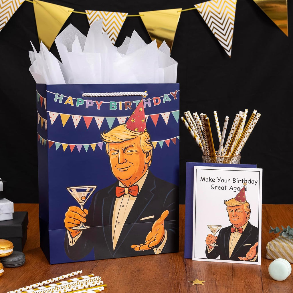 Crisky Funny Birthday Gift Bag for Men with Funny Birthday Cards for Men Women Him Her, Blue Gift Bags Great for 30th, 40th, 50th, 60th Bday for Dad Boyfriend Best Friends Coworker
