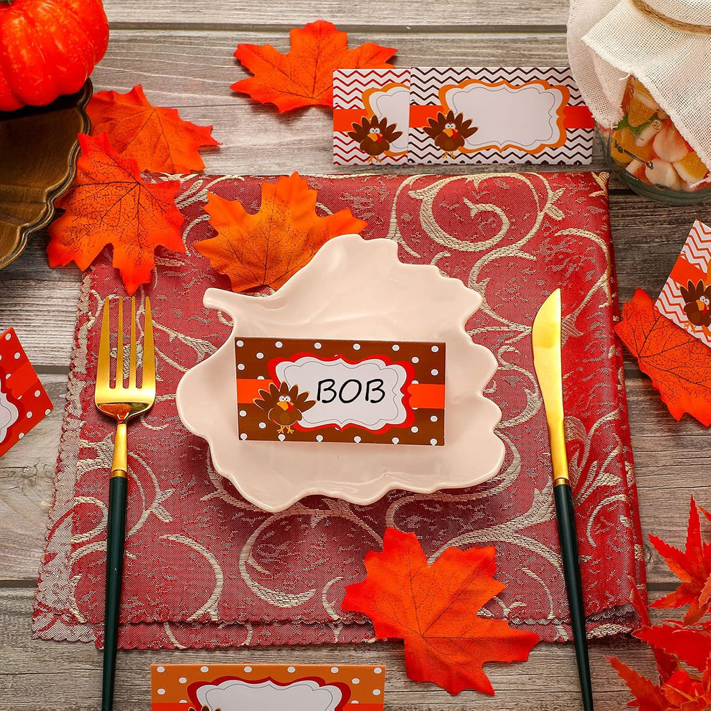 120 Pieces Thanksgiving Turkey Table Place Card Fall Buffet Table Name Place Card Folded Food Tag Turkey Label for Thanksgiving Party Supplies