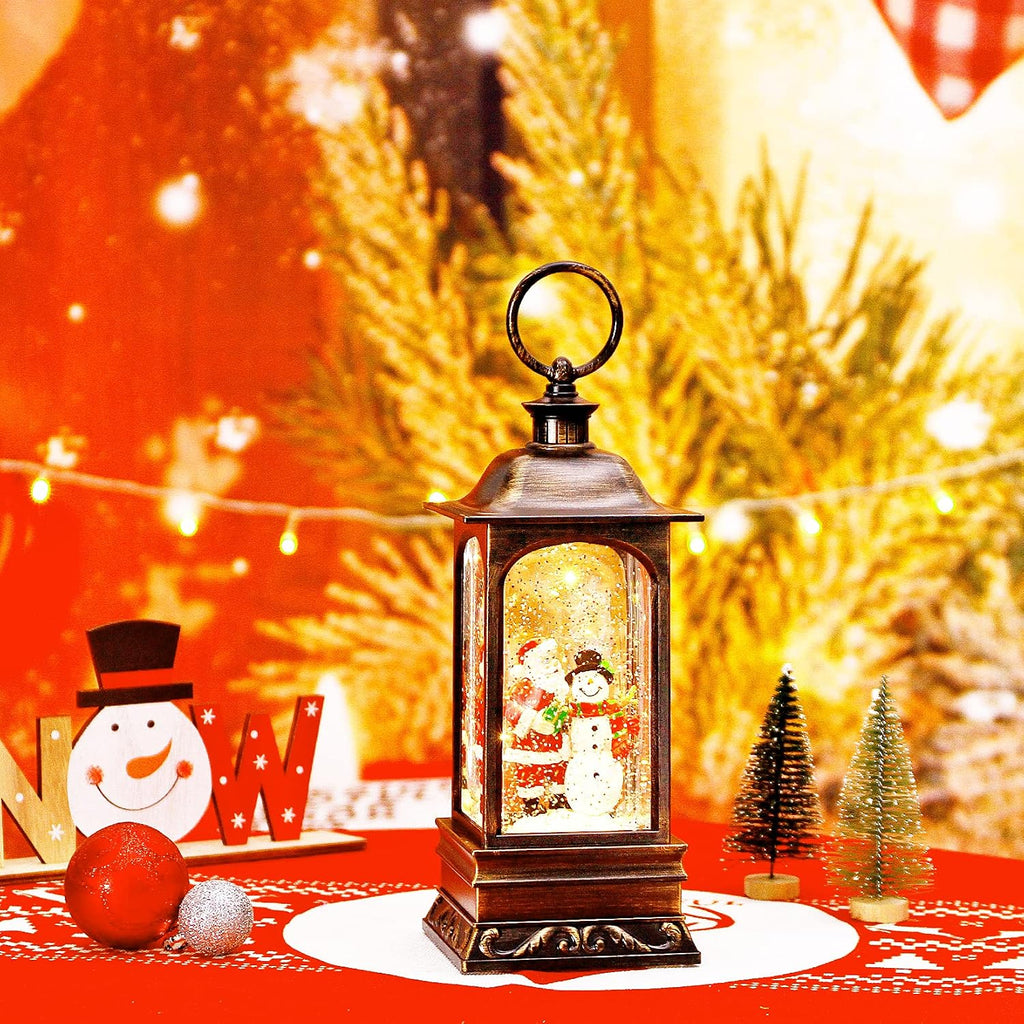 Christmas Snow Globe Lantern, Musical Snow Globe with Swirling Glitter, Battery Powered, Christmas Decorations Indoor for Home - Santa and Snowman