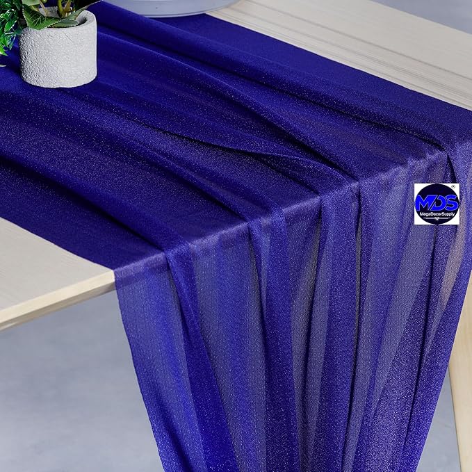MDS 2 Pack 14ft Chiffon Table Runner 29 x 170 Inches Sheer Wedding Runner Romantic Rustic Table Runner for Wedding Decorations, Birthday Parties, Bridal Shower Party Arch Decor - Royal Blue