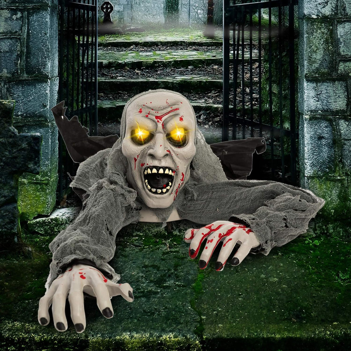 joyin halloween decorations outdoor light-up zombie groundbreaker with, front angle view
