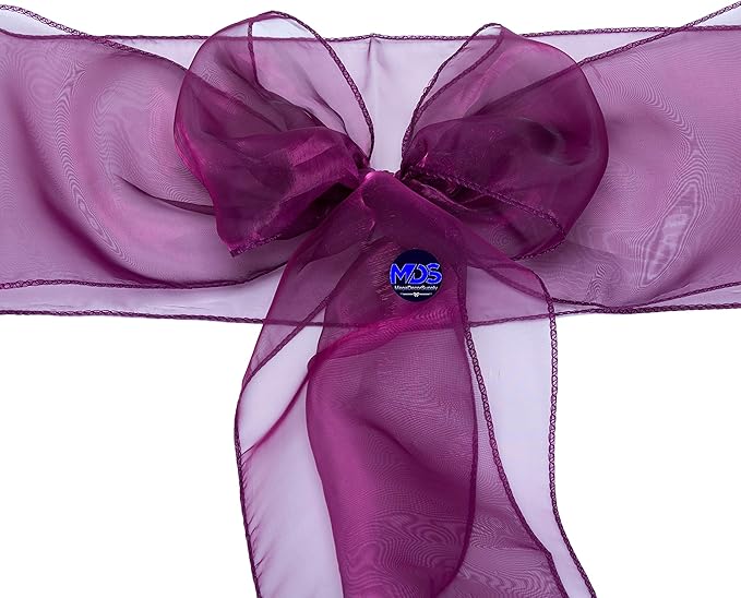 MDS Pack of 150 PCS Organza Chair Sashes Wider Dining Chair Bows Ribbon Tie Back for Wedding Party Birthday Bridal Shower Reception Event Banquet Home Chair Cover Decoration - Eggplant