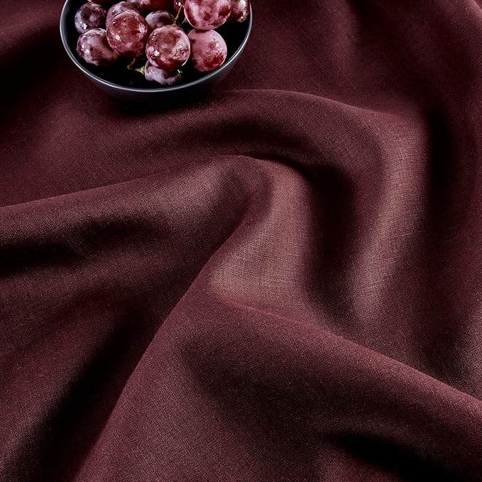 Solino Home Linen Burgundy Table Runner 90 Inches Long - 100% Pure Linen 14 x 90 Inch Table Runner for Fall, Autumn, Thanksgiving, Christmas - Classic Hemstitch