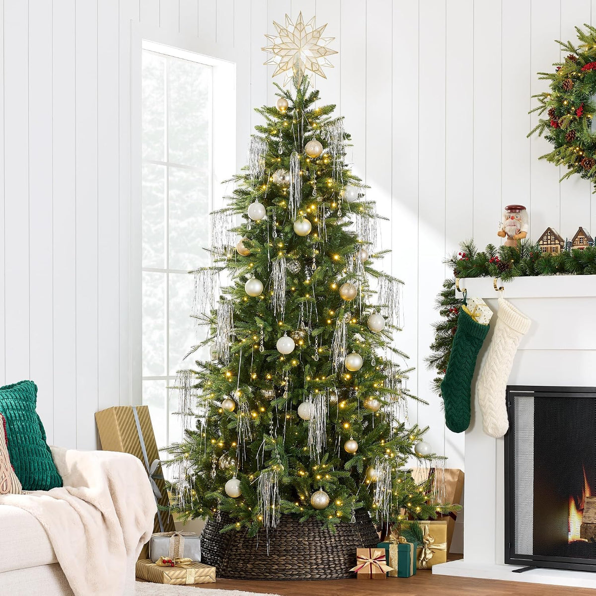 best choice products full aspen christmas tree, 7.5ft shown in use