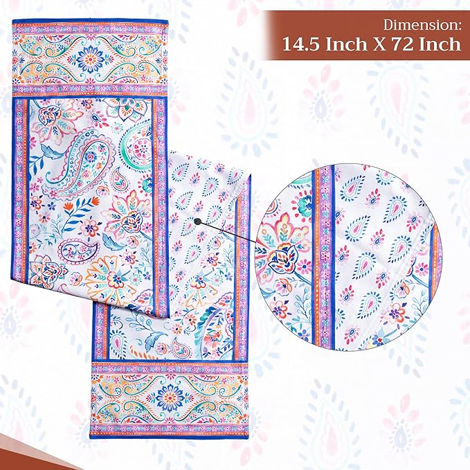Maison d' Hermine Table Runner 100% Cotton Double Layer Table Runners 72 inches Long Decorative for Home Kitchen Dining Party Wedding Bridal Shower Spring Summer (Indian Floral, 14.50" x 72")