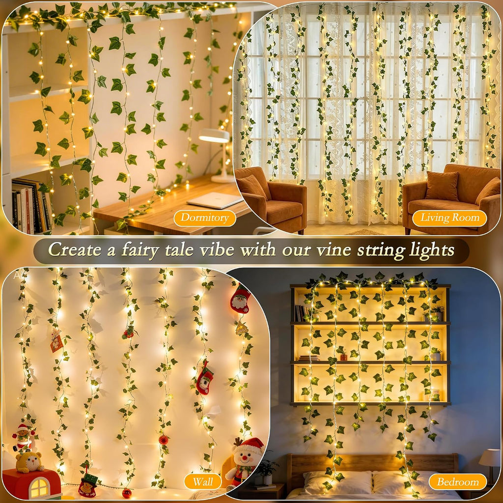 Ivy Vines with Fairy Lights, 200 LED Vine Lights with Remote and 8 Lighting Modes, Ivy Curtain Lights for Bedroom Wall Wedding Party Garden Decor, 6.6ft x 6.6ft