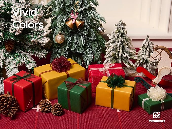 Vitalizart 3/8" x 30Yd Organza Ribbon Christmas Sheer Ribbons Set 10 Yd x 3 Rolls Red Green White Handmade Eco-Friendly for Christmas Gift Wrapping Tree Decor Bows Wreaths