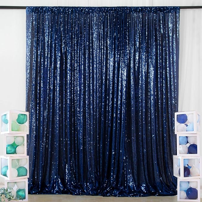 ShinyBeauty Navy Blue Backdrop 2FTx8FT Sequin Backdrops 8 Panels Photo Backgrounds Shimmer Background Sparkly Curtains 16FTx8FT for Baby Shower Party Studio Decor
