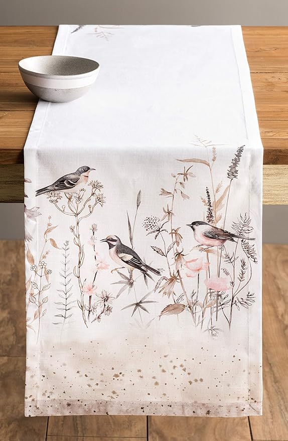Maison d' Hermine Table runner 100% Cotton Single Layer Table Runners 72 inches long Decorative for Home Kitchen Dining Party Wedding Bridal Shower Spring Summer (Meadow Florals - Brown, 14.50" x 72")