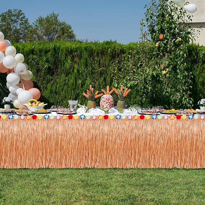 12PCS Hawaiian Table Skirt, Luau Themed Grass Table Skirt Party Supplies, Indoor Outdoor 108 X 29.5" Flower Tropical Hula Dance Parties Supplies Bulk, Table Skirt for Summer Beach Themed Party