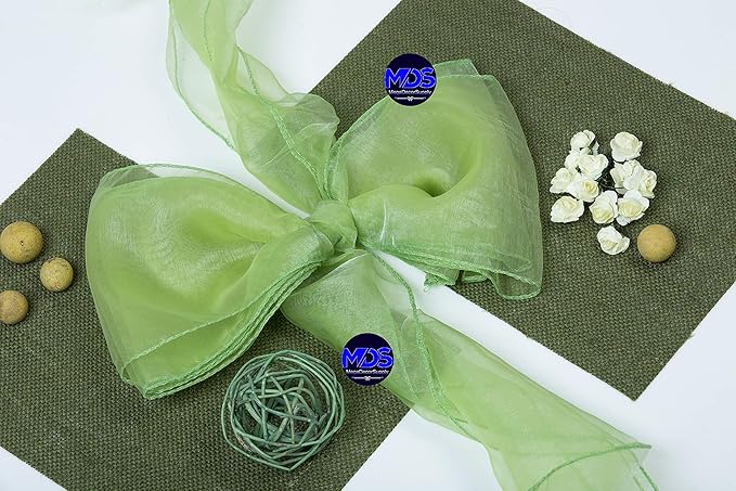 MDS Pack of 10 PCS Organza Chair Sashes Wider Dining Chair Bows Ribbon Tie Back for Wedding Party Birthday Bridal Shower Reception Event Banquet Home Chair Cover Decoration - Apple Green