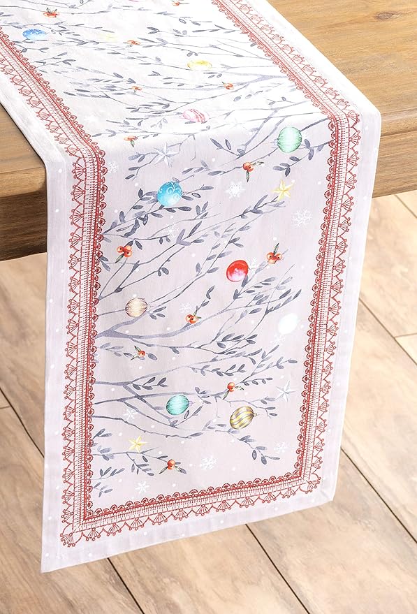 Maison d' Hermine Table Runner 100% Cotton Single Layer Table Runners 72 inches Long for Thanksgiving Christmas Decorations Home Kitchen Dining Party Wedding (Fairy Christmas, 14.5" x 72")