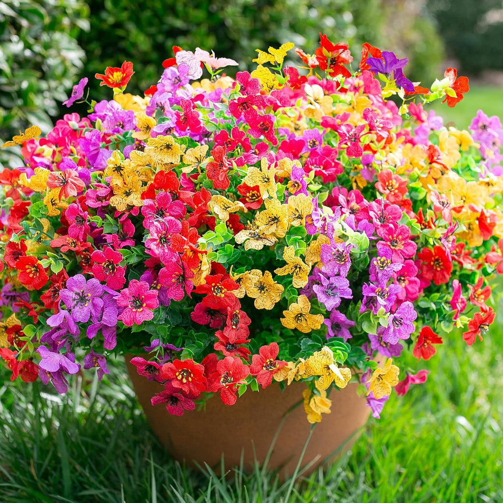 florisso Artificial Flowers for Outdoors Daisy 12 Bundles for Home Decoration, Faux Flower Fake Plants Outside Decoration with Eucalyptus UV Resistant for Planter Porch Patio Yard Garden Colorful