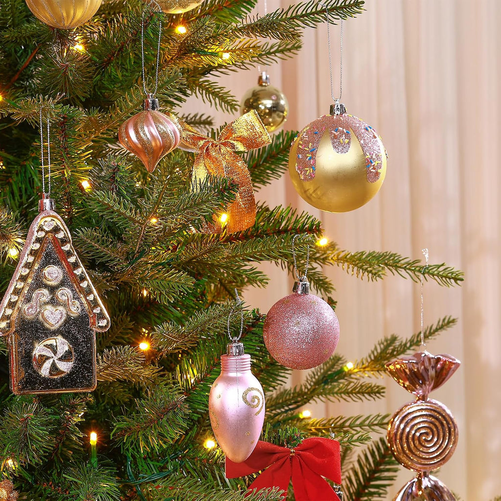 SHareconn 86pcs Christmas Tree Balls Ornaments, Shatterproof Plastic Decorative Baubles for Christmas Tree Decorations, Holiday Wedding Party Decoration, Festive Ornaments,Pink Gold