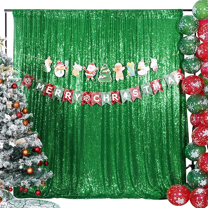 Poise3EHome Green Sequin Backdrop Curtain, 10Ft x 10Ft Green Glitter Backdrop Curtains, Sequence Xmas Thanksgiving Backdrop Drapes for Wedding Party Festival Decor
