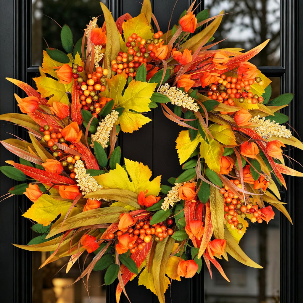 yangrass 24 inch fall harvest wreath for front, main product view