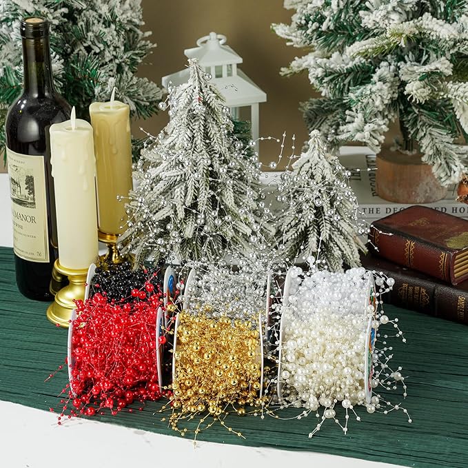 13Feet Pearl String Spool Roll for Floating Candles Faux Pearls Strands Garland for Vase Filler Wedding Centerpiece Christmas Table Decor (Ivory)