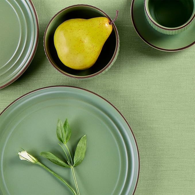Solino Home Linen Tablecloth 60 x 90 Inch - 100% Pure Linen Laurel Green Table Cloth for Rectangle Tables - Fete, Machine Washable Tablecloth for Fall, Autumn, Thanksgiving