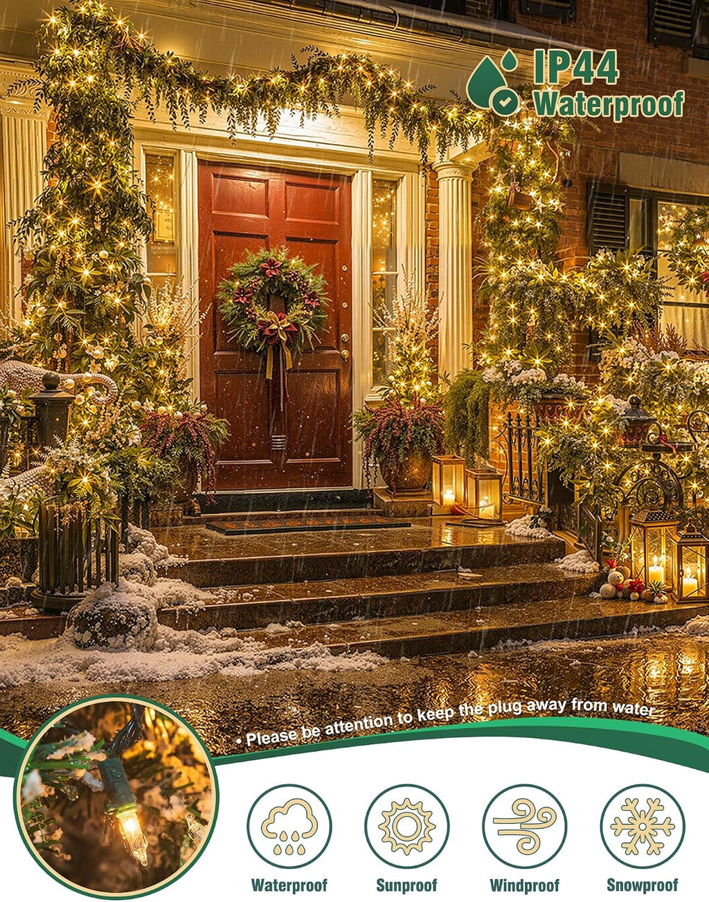 Hopolon Clear Christmas Lights Set 2 Pack 50 Count 13 Feet Incandescent Bulb Green Wire Mini String Lights for Indoor Outdoor Christmas Tree Garland Birthday Wedding Festival Decoration, Warm White