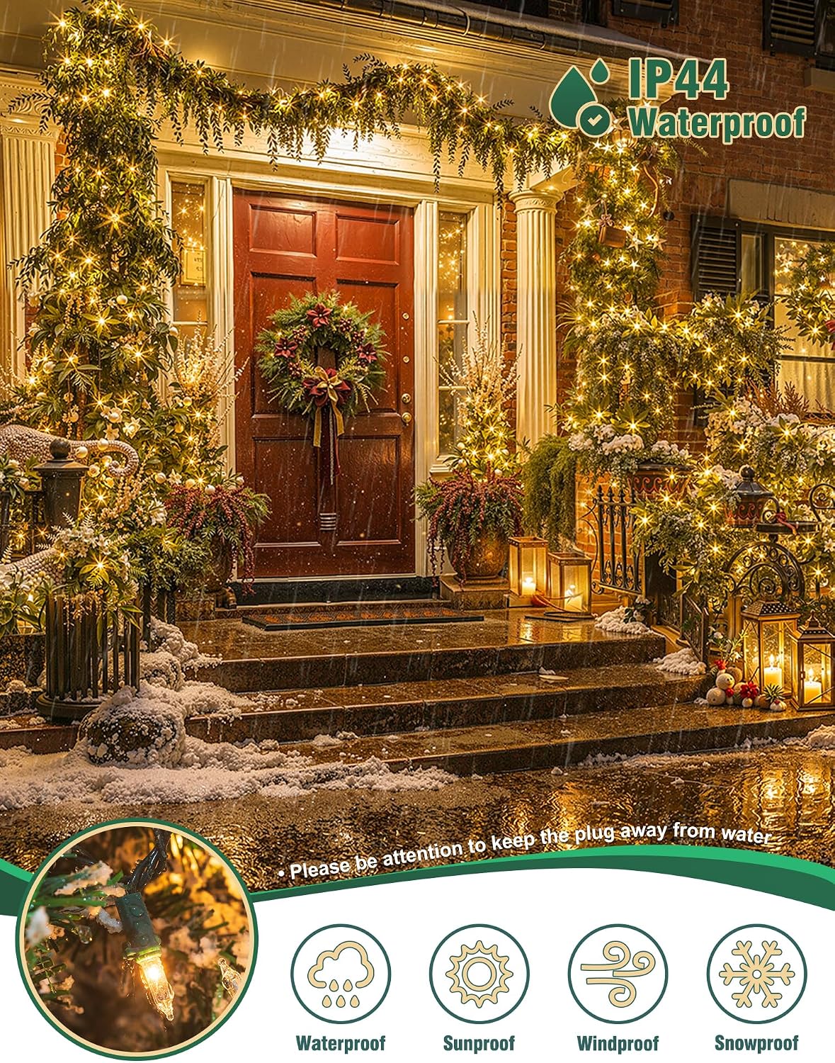 Hopolon Clear Christmas Lights Set 2 Pack 50 Count 13 Feet Incandescent Bulb Green Wire Mini String Lights for Indoor Outdoor Christmas Tree Garland Birthday Wedding Festival Decoration, Warm White