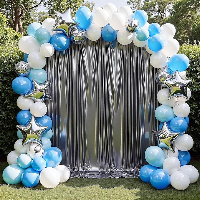 gogoparti 20x10FT Charcoal Silver Sequin Backdrop Curtain - 4 Panels of 5x10FT Wrinkle-Free Glitter Drapes for Photography, Birthdays, Weddings & Graduations