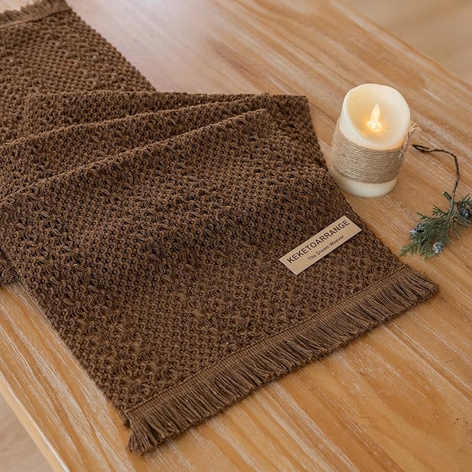 Boho Brown Table Runner for Home Decor 12x48 Inches Farmhouse Macrame Burlap Jute Rustic Dining Kitchen Centerpiece Bohemian Decor French Country Baby Bridal Shower Decorations