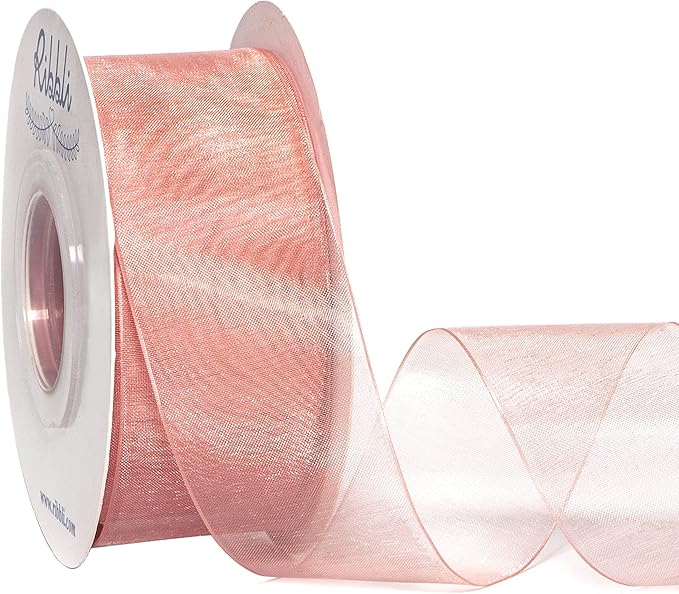 Ribbli Sweet Nectar Pink Sheer Organza Ribbon,1-1/2 Inches x Continuous 50 Yard,Rose Ribbon for Gift Wrapping,Bouquet Wrapping,Wedding Decoration,All Crafting and Sewing