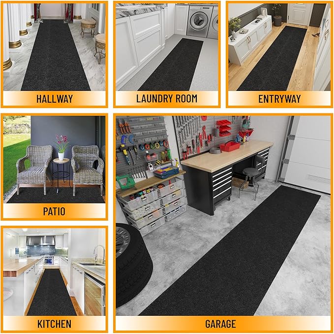 Ottomanson Commercial Scrape Rib Entry Mat – Heavy Duty Ribbed Floor Mat for High Traffic – Non Slip Rubber Back, Waterproof – Indoor Outdoor Use for Offices, Schools, Lobbies, 2'7" x 41', Black