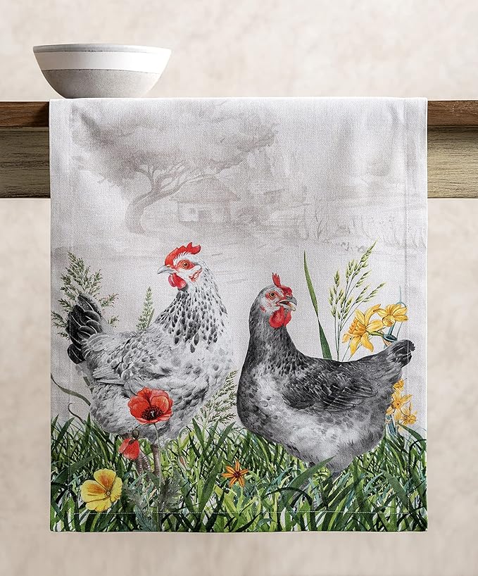 Maison d' Hermine Table runner 100% Cotton Single Layer Table Runners 72 inches long Decorative for Home Kitchen Dining Party Baby Shower Wedding Bridal Shower Spring Summer (Basse Cour, 14.50" x 72")