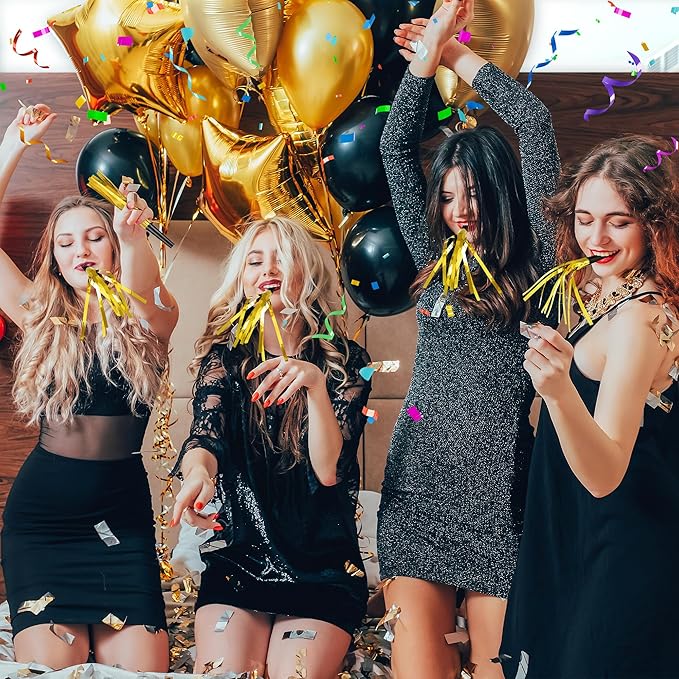 12 Pcs Glitter Noise Makers Metallic Fringed Party Blower for Adults Birthday Graduation New Years Party Favors Supplies (Gold)