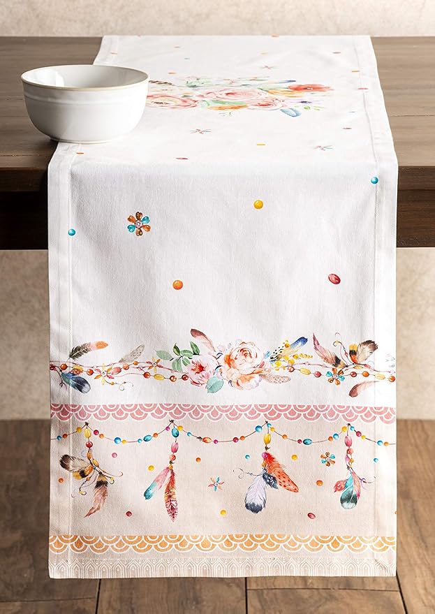 Maison d' Hermine Table Runner 100% Cotton Single Layer Table Runners 72 inches Long Decorative for Home Kitchen Dining Party Wedding Bridal Shower Spring Summer (Ibiza - Beige, 14.50" x 72")