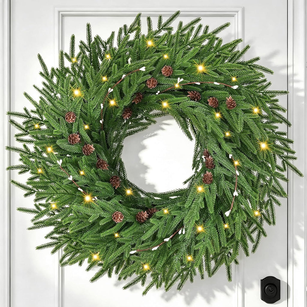 26'' christmas wreath with lights for front door, main product view