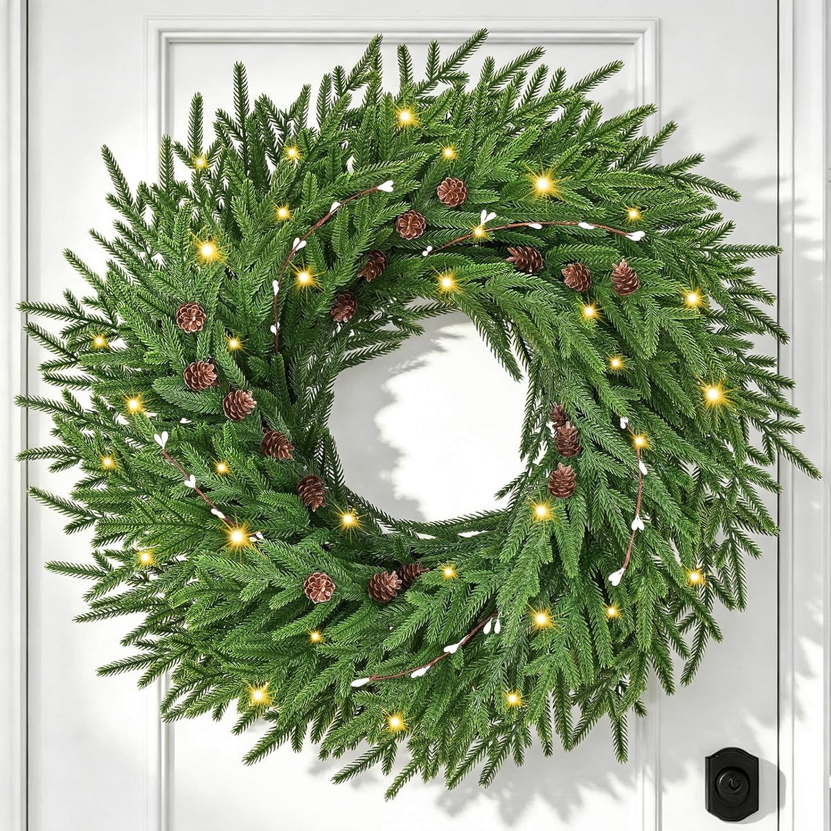 26'' christmas wreath with lights for front door, main product view