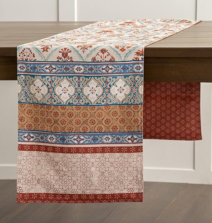 Maison d' Hermine Table Runner 100% Cotton Double Layer Table Runners 72 inches Long for Thanksgiving Christmas Decorations Home Kitchen Dining Party Wedding (Romane, 14.5" x 72")