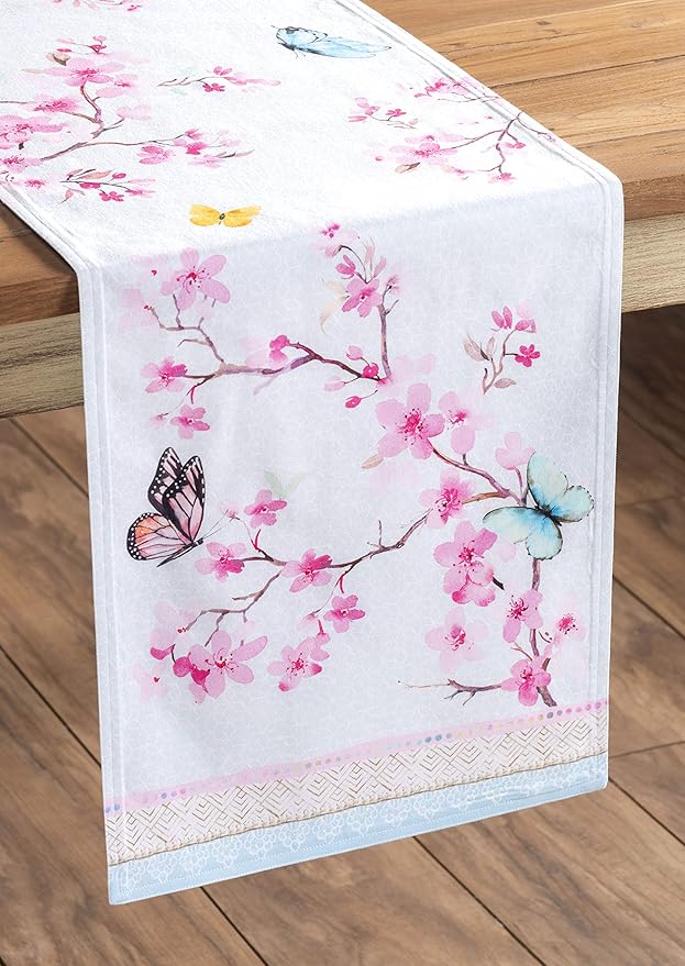 Maison d' Hermine Table Runner 100% Cotton Double Layer Table Runners 72 inches Long Decorative for Home Kitchen Dining Party Wedding Bridal Shower Spring Summer (Blossoms in Spring, 14.50" x 72")