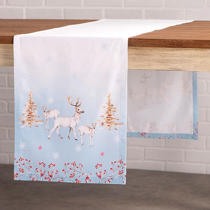Maison d' Hermine Table Runner 100% Cotton Single Layer Table Runners 48 inches Long for Thanksgiving Christmas Decorations Home Kitchen Dining Party Wedding (Fairy Tale Forest, 14.5" x 48")