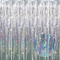 GOER 3.2 ft x 8.2 ft Metallic Tinsel Foil Fringe Curtains Party Photo Backdrop Party Streamers for Birthday,Graduation,New Year Eve Decorations Wedding Decor (5 Packs,Shiny Silver)