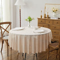 LinenZone Round Lace Tablecloth with Elegant Scalloped Bottom for Any Special Event Such as Wedding, Birthday Party, Baby Shower, Anniversary. Sits 4 to 6 People. (Linda 70 Round, Linen)