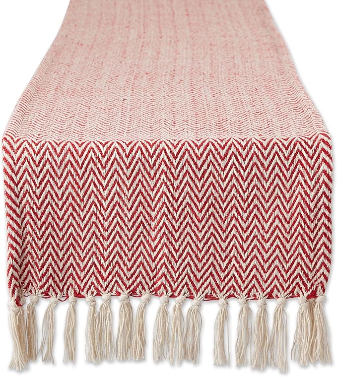 DII Woven Basic Tabletop Collection Chevron Table Runner, 15x72, Tango Red