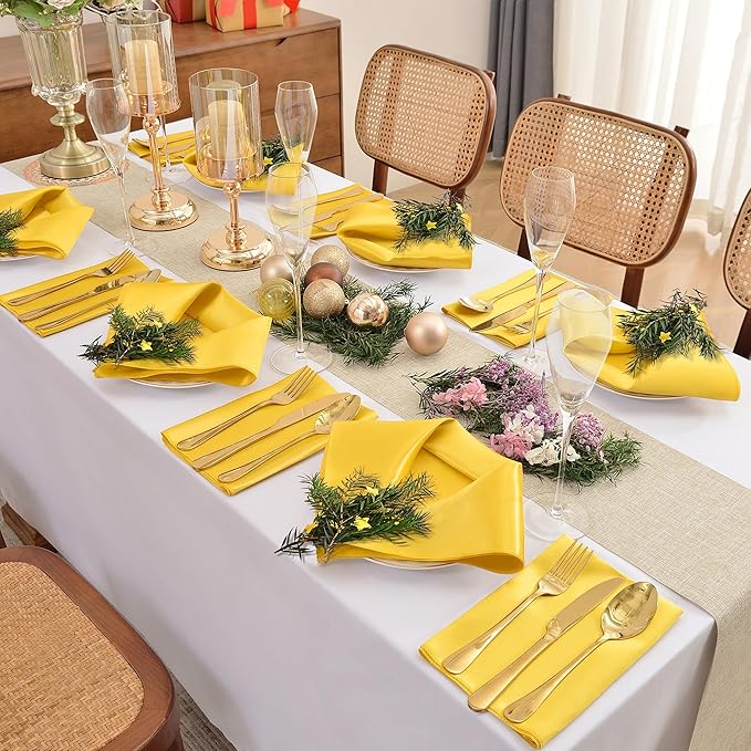 50 Pieces Gold Satin Napkins, 17" x 17" Square Table Napkins, Silky Soft Smooth Washable Napkins for Restaurant, Weddings, Dinner, Party Decoration