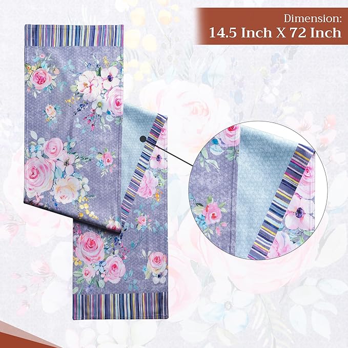 Maison d' Hermine Table Runner 100% Cotton Double Layer Table Runners 72 inches Long Decorative for Home Dining Party Wedding Bridal Shower Spring Summer (Sweet Rose Lavender - Lush, 14.50" x 72")