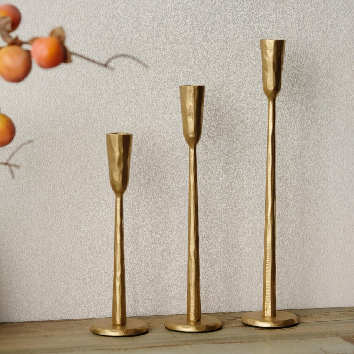 Gold Iron Taper Candle Holder Set of 3, Heavy Wrought Iron Candlestick Holder...