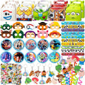 Toy Birthday Decorations,110Pcs Party Supplies,Include 10 Circles,10 Pattern Decorations,10 Key Chains,10 Masks,10 Gift Bags,10 Straws and 50 Stickers